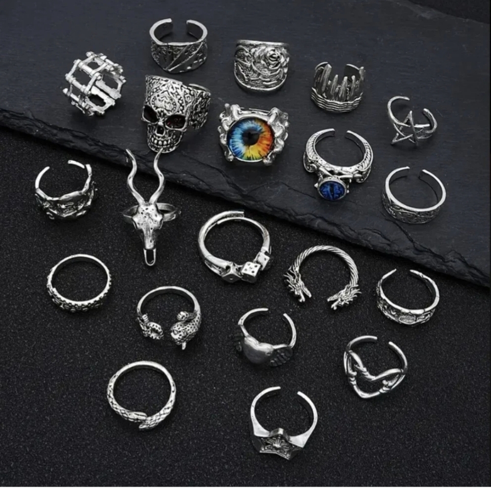 20 Rings Heavy Metal Rocker Style Alt Jewelry Alternative Ring Set - Picture 2 of 7